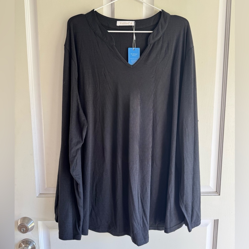 WellSize Casual Pleated V Neck Soft Long Sleeve Tunic Size 3X New With Tags - Picture 3 of 9